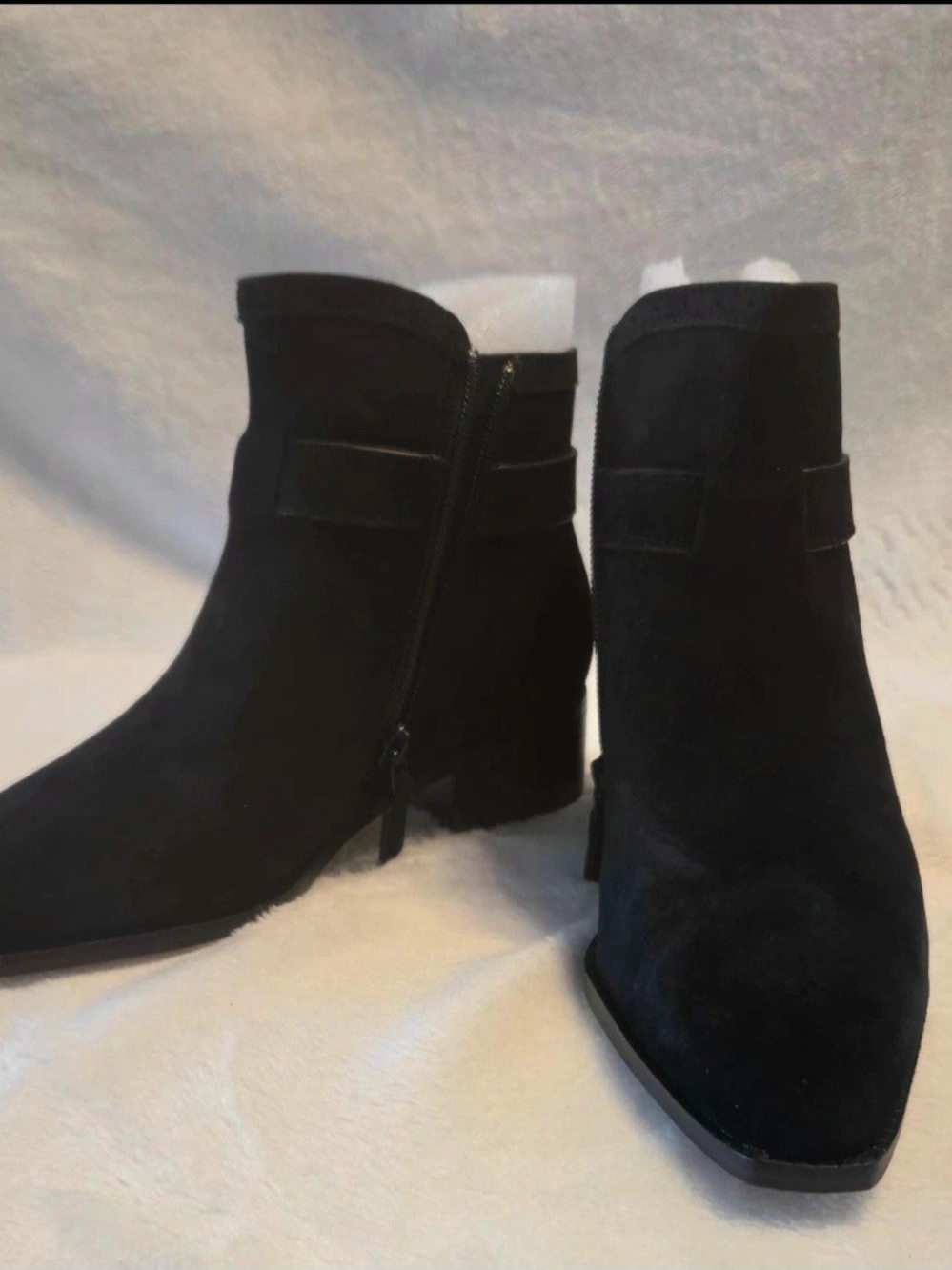 Cole Haan Black Suede Pointed Ankle Booties with Block Heel